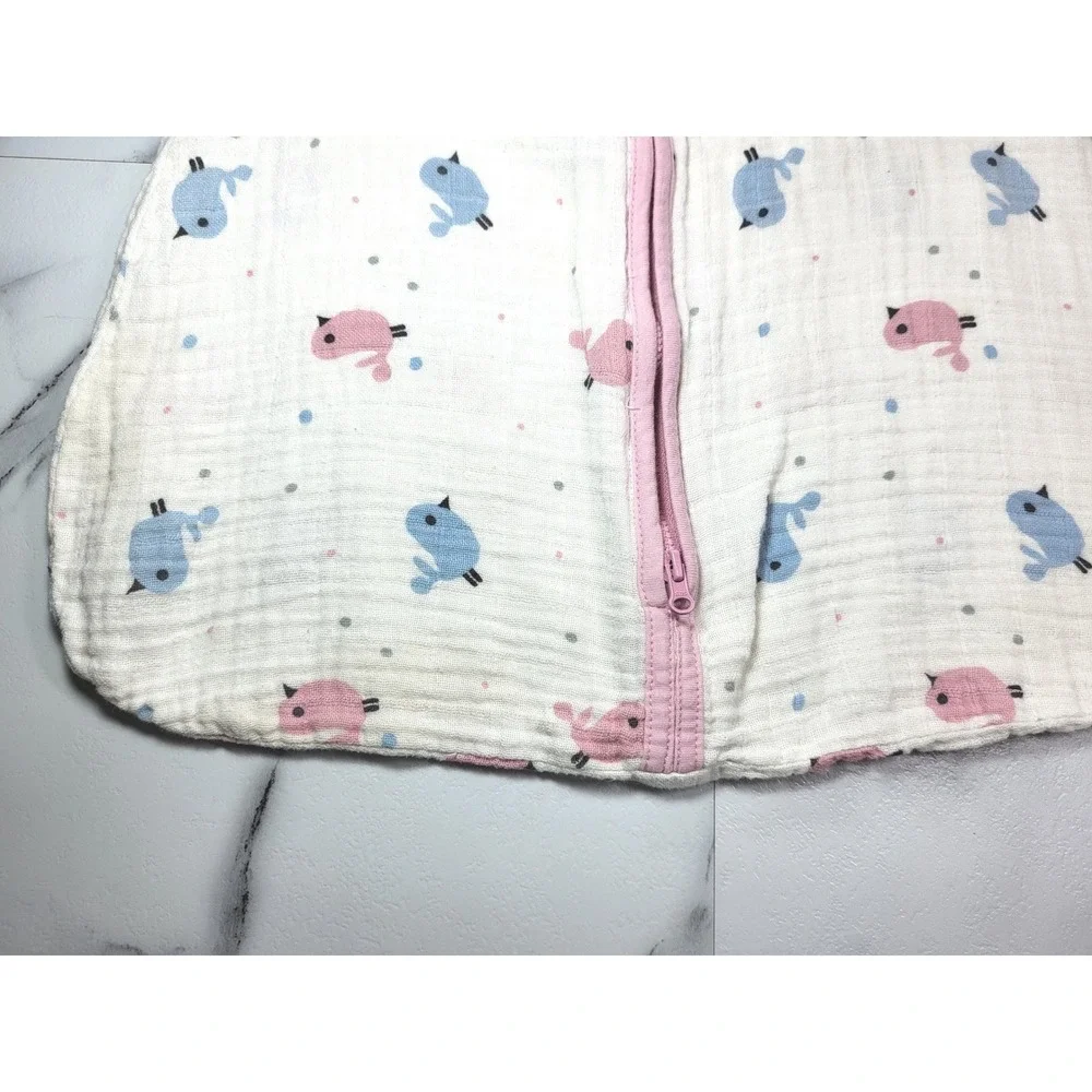 Little Journey Organic Muslin Wearable Blanket Bird Print Pink Blue Girls Small